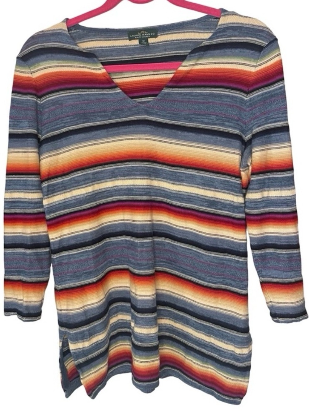 Lauren Ralph Lauren Southwest Striped Sweater Boho V Neck Medium